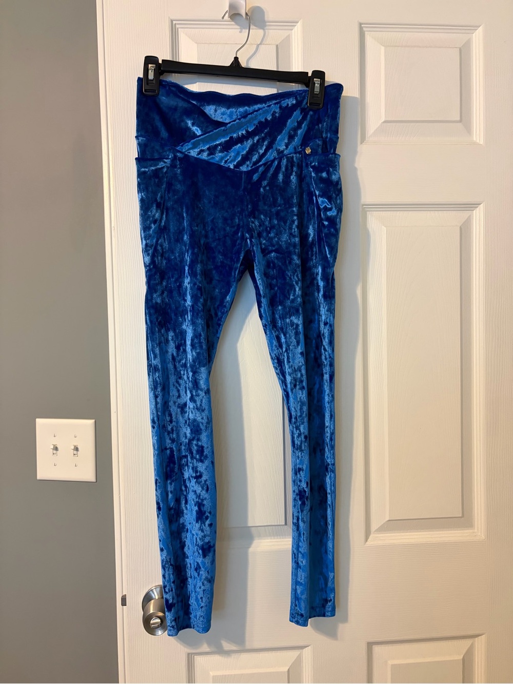 Fabletics Royal Blue Crushed Velour High-Waist Leggings M